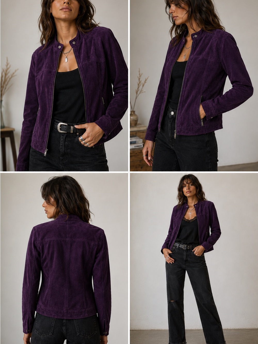 Bernardo Deep Purple Suede Zip Jacket